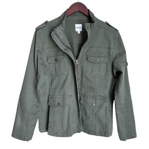 Kensie Jeans Utility Cargo Jacket Full Zip Army Green Military Style Streetwear